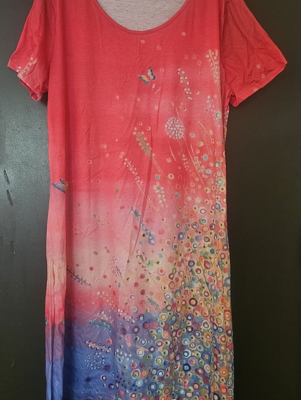 Women’s Coral Ombre Midi Dress with Floral Print